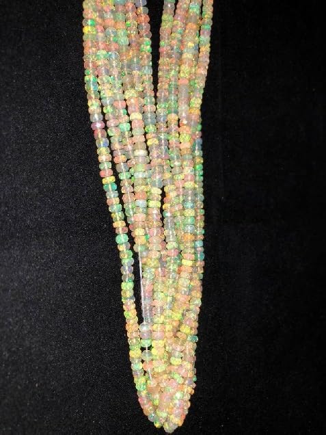 AAA+ Opal Faceted Rondelle Beads, 3-5 mm Ethiopian Opal Beads Strand Opal Rondelle Beads Fire Opal Bead Flashy Opal Beads for Making Jwelery