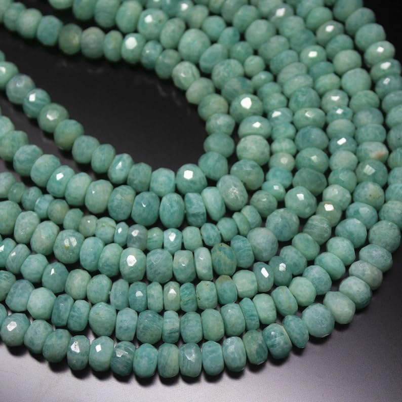 13 inch Strand of Natural gem Green Amazonite, 7-8mm Rondelle Faceted Beads for DIY Jewelry Making. | Beads_04015