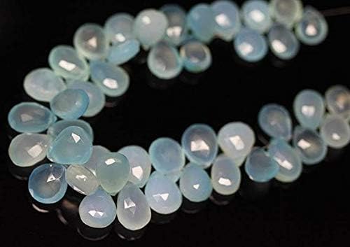 Natural Aqua Chalceny Faceted Briolette Pear Drop Gemstone Craft Loose Beads Starnd 8 Inch Long 13mm 9mm Code-HIGH-988
