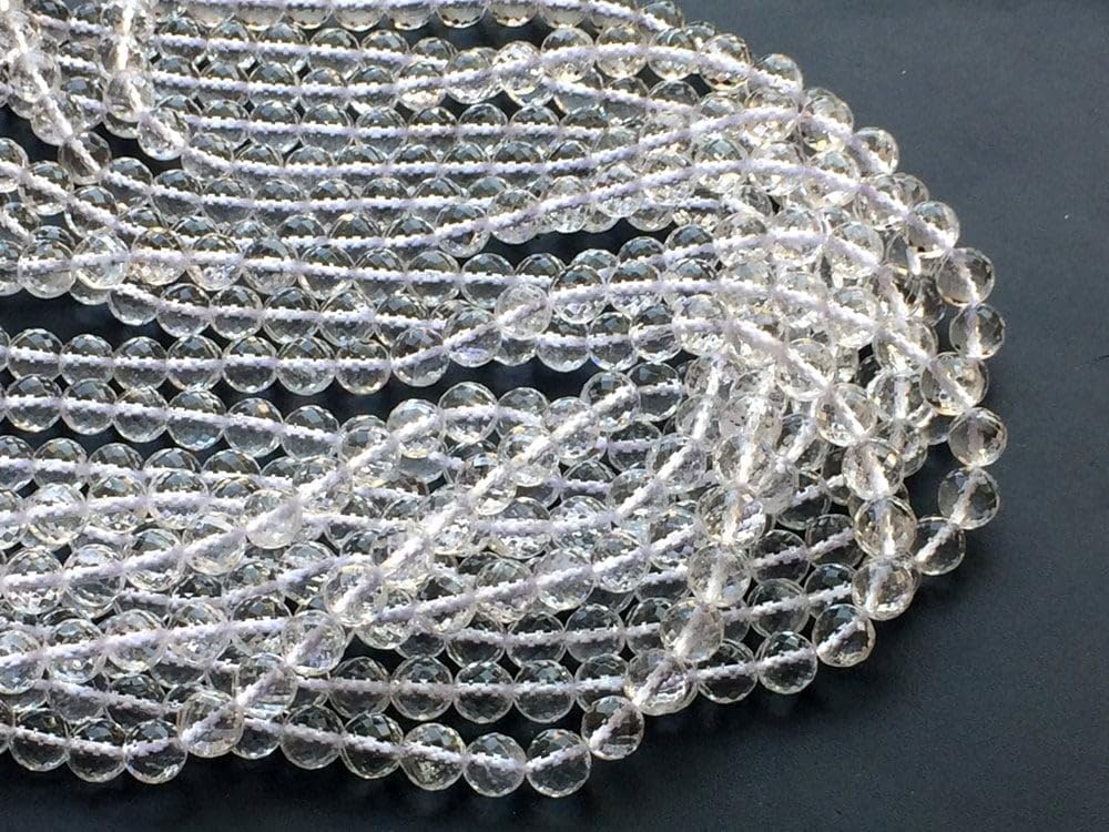 Women's 8 mm Crystal Quartz Micro faceted Round Beads, Crystal Micro faceted Round Balls, Natural Crystal Quartz For Jewelry (1ST To 5ST Options)