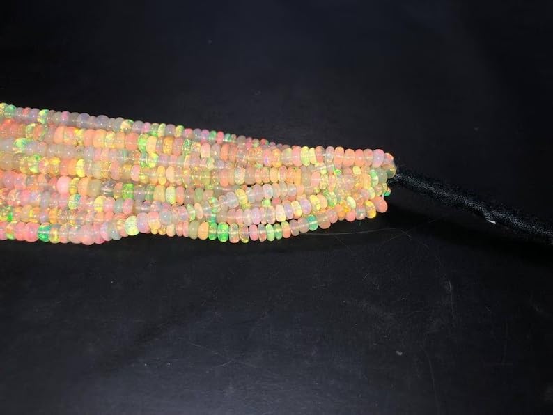 Ethiopian Opal Smooth Rondelle Beads 4-6 mm Opal Smooth Rondelle Beads Opal Plain Beads Fire Opal Beads Flashy Opal Bead for Making Jwelery