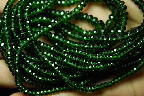 14 Inches Strand, AAA Super Rare Green Chrome Diopside Faceted Rondelles Large Size 4.5-4mm Code-HIGH-64202