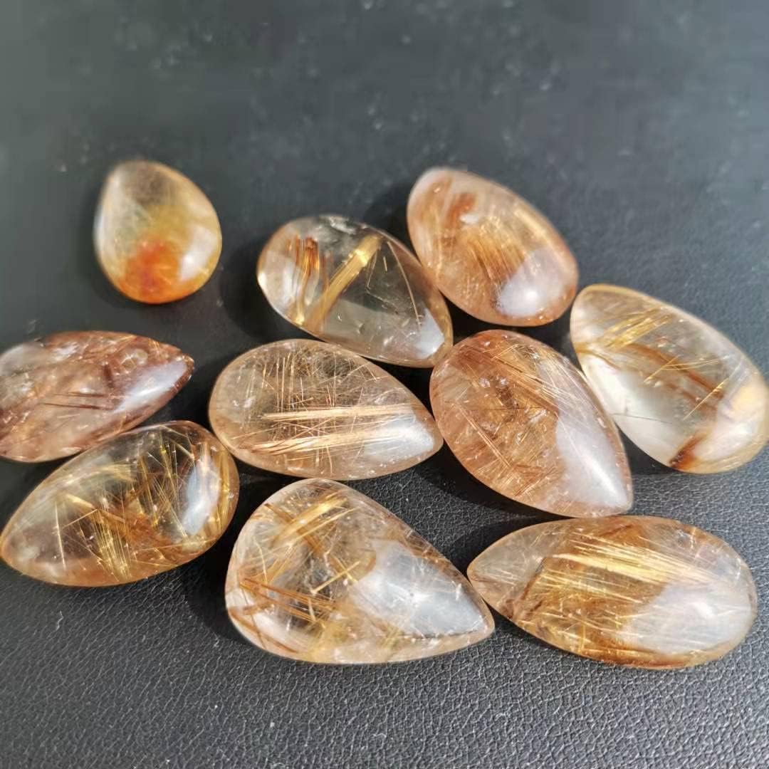 5~10pcs Natural rutilated Quartz Crystal Water Drop Shape for Pendant (Color : 10pcs)