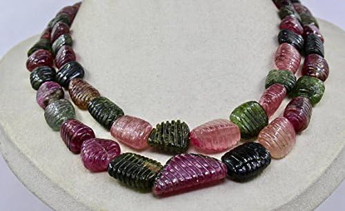 natural multi watermelon tourmaline carved beads necklace 17 inches 33 mm to 15 mm