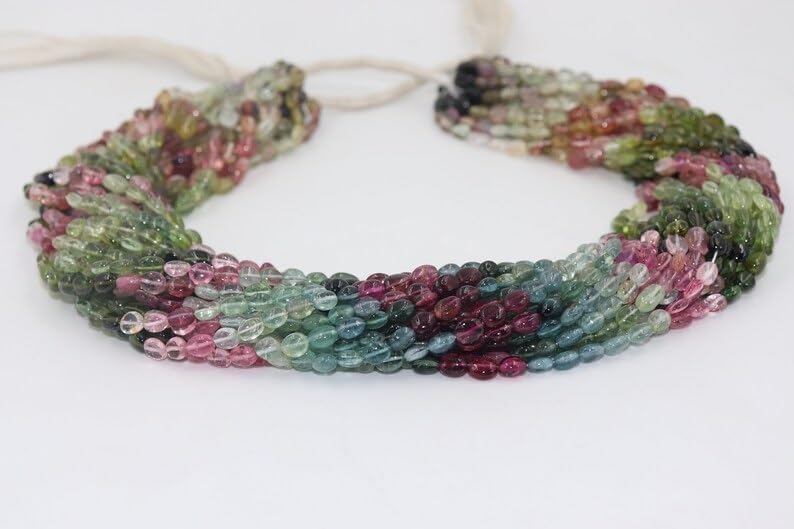 AAA Multi Tourmaline Smooth Oval Shape Beads 5 * 7mm Tourmaline Smooth Beads Tourmaline Plain Oval Shape Beads for Making Jwelery