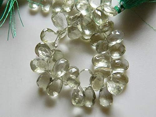 Green Amethyst Beads, Faceted Briolettes, Pear Beads, 7x10mm to 8x14mm Each, 8 Inch Strand Code-HIGH-48363