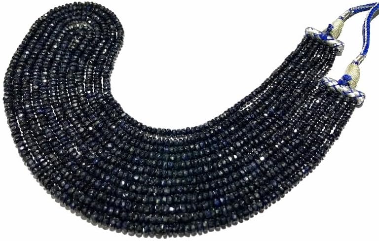 Natural Blue Sapphire roundelle facated Beads 3-4 MM 18 inch Long String Jewelry Making Gemstone Beads for Necklace Bracelet