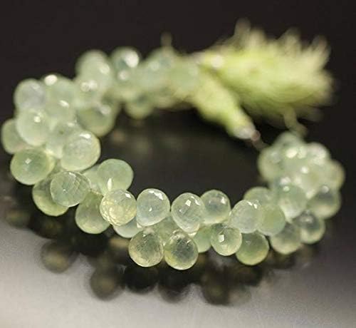 Green Seafoam Prehnite Faceted Tear Drop Briolette Loose Gemstone Craft Beads Strand 8 Inch Long 10mm 11mm Code-HIGH-21180