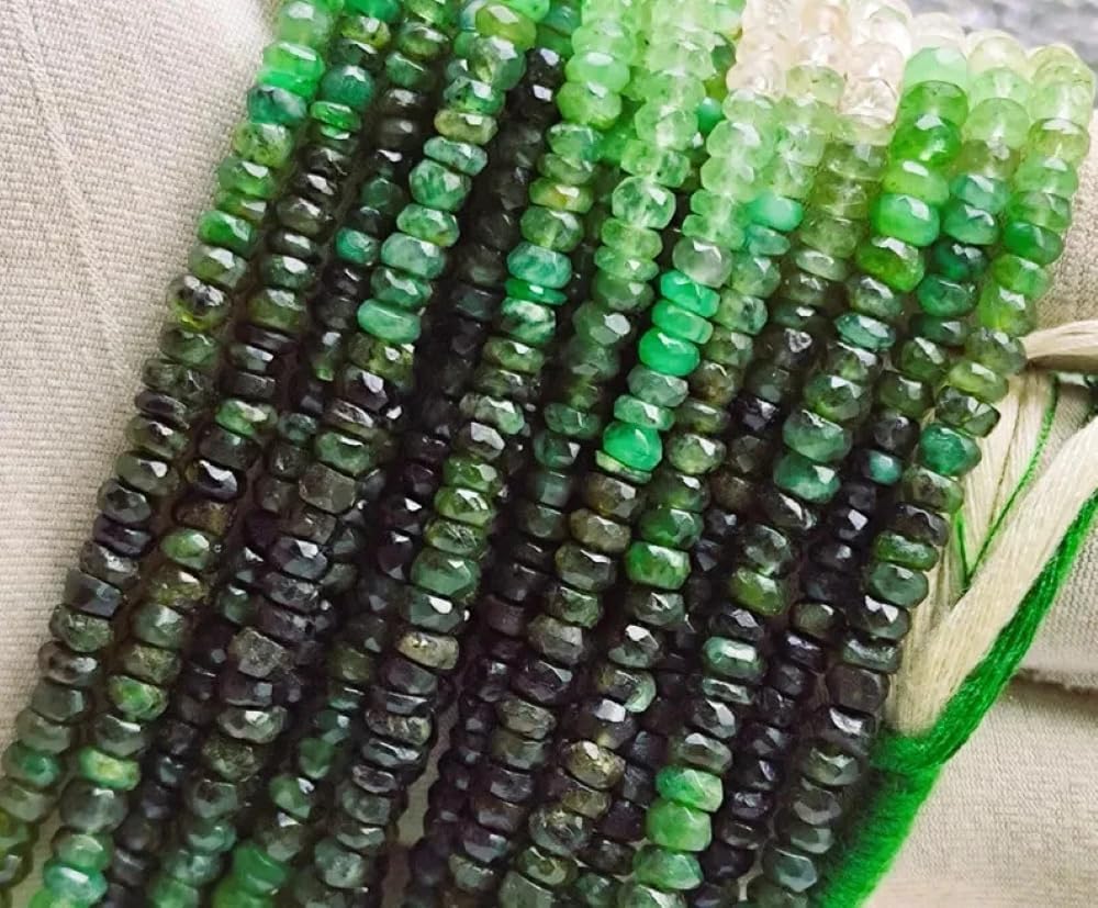 Natural Emerald Faceted Rondelle Beads Shaded Beads 4X 4.5mm 17 inch