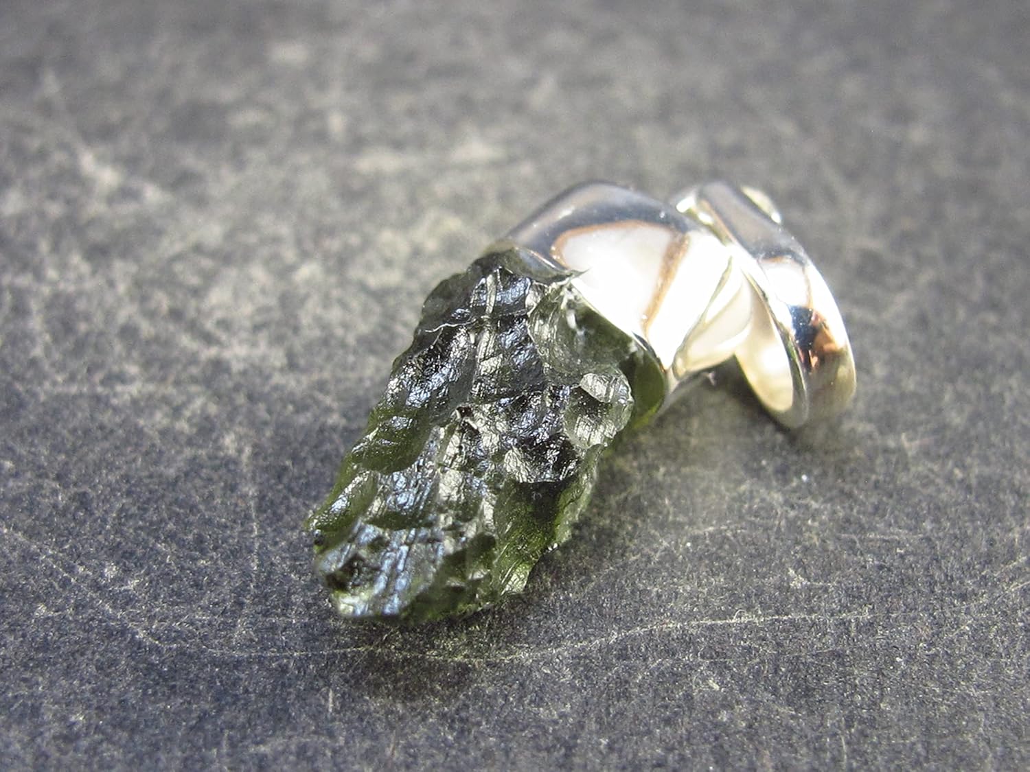 Moldavite Tektite Silver Pendant From Czech Republic - 1.1