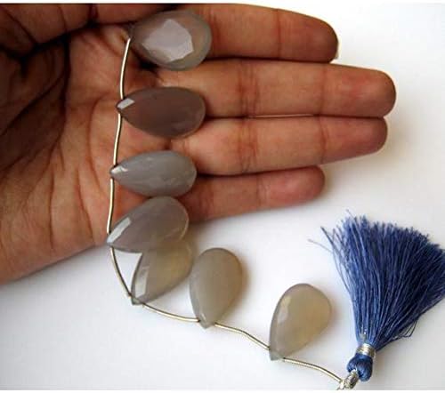 1 Strand Natural Grey Chalceny, Briolette Beads, Pear Beads, Faceted Gemstones, 15x25mm 6 Inch Long Long Code-HIGH-18420
