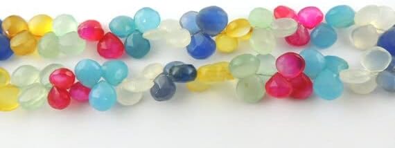 5 Strand Natural Multi Chalcedony Faceted Heart Briolettes - Chalcedony Briolette 8-14mm 7.5 Inch