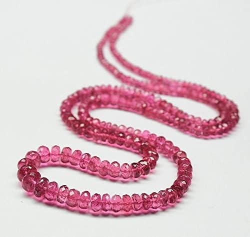 13 inch Strand of Natural gem Pink Rubelite Tourmaline, 3-5mm Rondelle Faceted Beads for DIY Jewelry Making. | Beads_06367