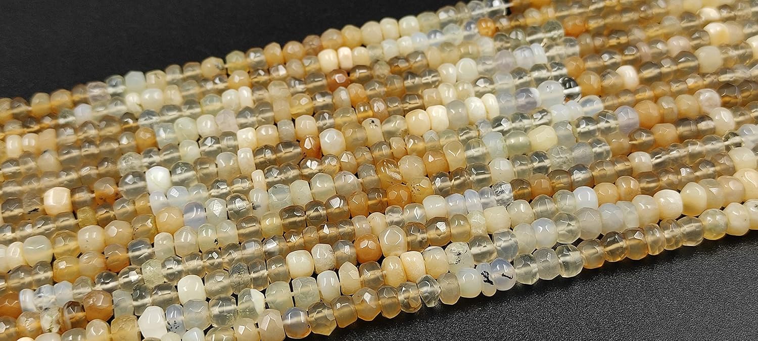 Hanumat Gems Lot of 10 Strands Peruvian Yellow Opal Rondelle Faceted Gemstone Beads,Peruvian Opal Faceted Beads,Peruvian Opal Rondelle Beads,5-6 MM Beads,13 Inches Strand.