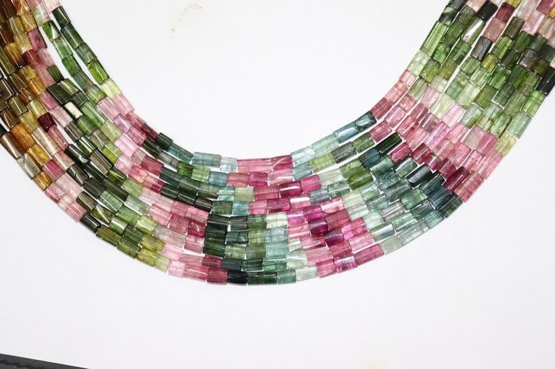 Multi Tourmaline Smooth Tube Shape Beads 5 * 10 mm Multi Tourmaline Flat Tube Tourmaline Beads Wholesale Beads for Making Jwelery