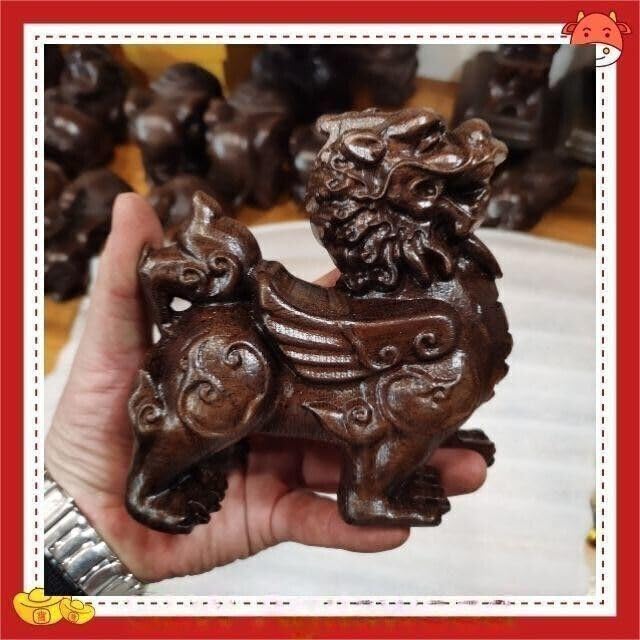 Agarwood A Pair Hand Carving Vietnam Wild Agarwood Kirin Fengshui Decoration Agarwood