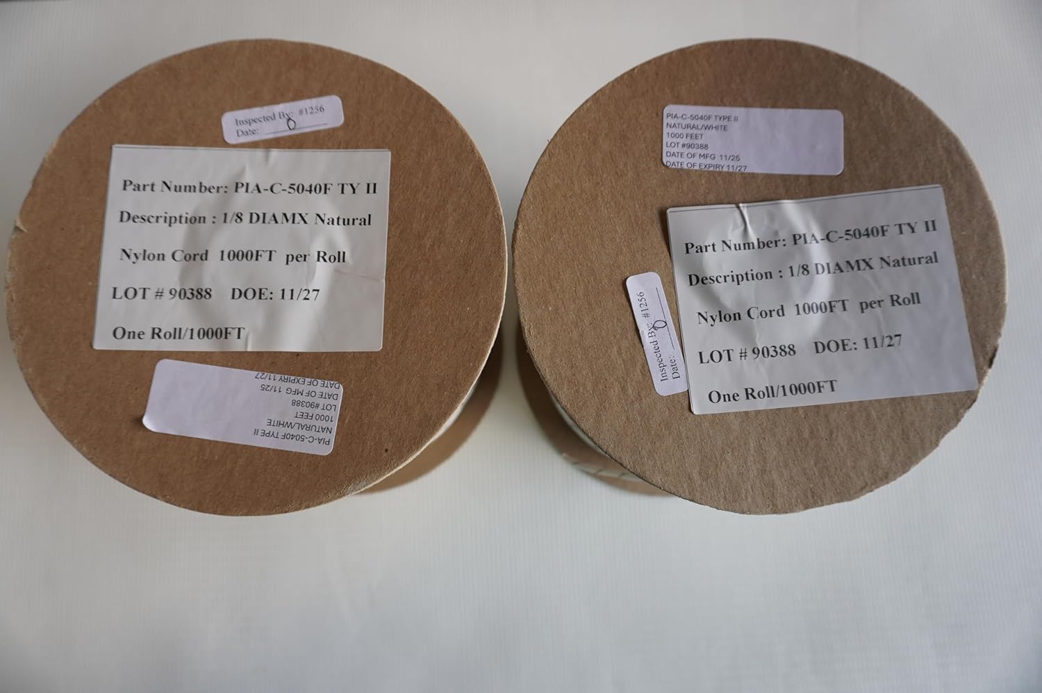 Nylon Cord PIA-C-5040F TY II 1/8 Diamx. Natural White. No Flame Test Required. Aerospace Application. 1000FT per Spool