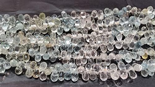 8 inch Strand of Natural Aquamarine 6x8mm Drop Faceted briolette Beads for DIY Jewelry Making. |BRIO_00580