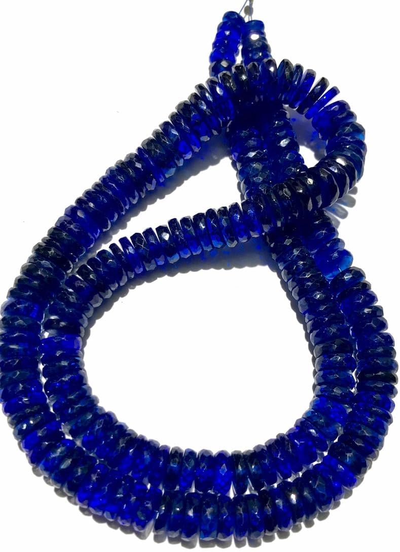 Natural Blue Corundum tyre facated Beads 7-10 MM 18 inch Long String Jewelry Making Gemstone Beads for Necklace Bracelet