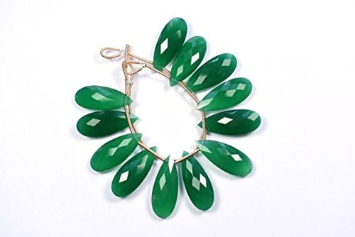 3 matched pairs 10x25mm natural green onyx faceted pear briolettes beads-pair beads