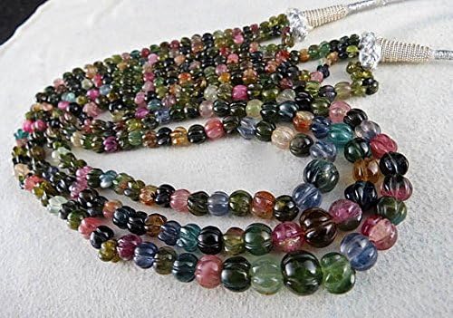 Natural Multi TOURMALINE MELON Beads NECKLACE 18 INCHES 9 MM TO 4MM