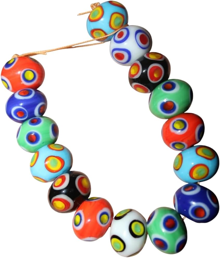 Handcrafted Multicolor Fancy Lampwork Glass Beads | Available in 10 Strands | Artistic Loose Crystal Beads for Jewelry Making, DIY Crafts & Necklace Supplies.