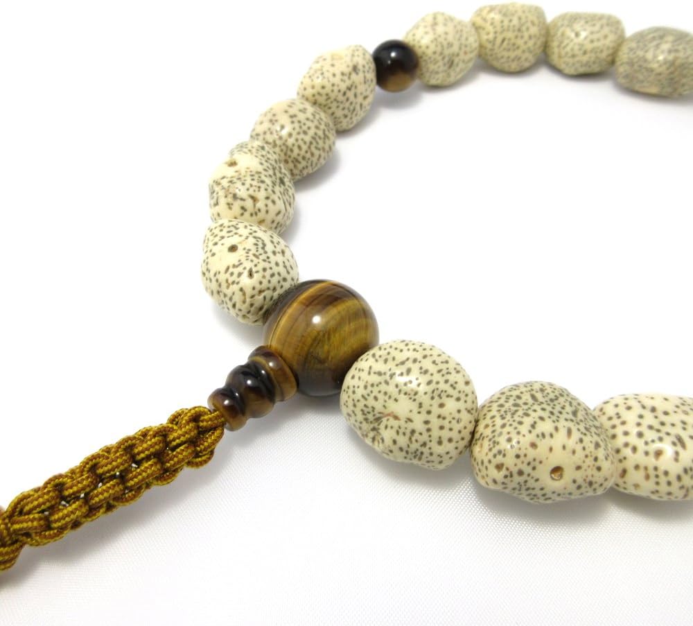 Bodhi Tree Wood & Tiger Eye Japanese Juzu Buddhist Prayer Beads Handemade in Kyoto Japan JUA14