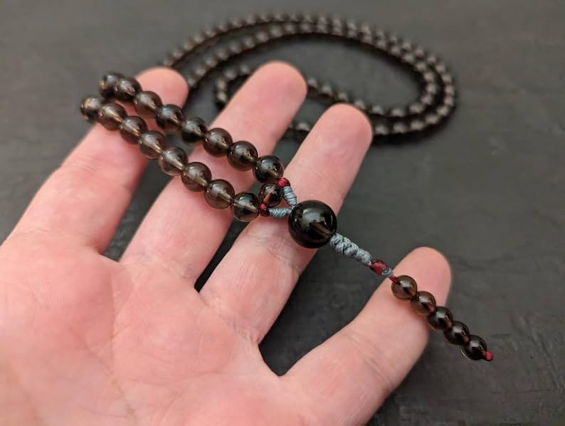 Natural Smoky quartz 8mm,10mm 108 Mala Beads, Spiritual, Meditation Beads, Reiki, Japa Mala, Buddhist Prayer Beads, Yoga Bracelet, healing beads LKMALA-RRGU-209
