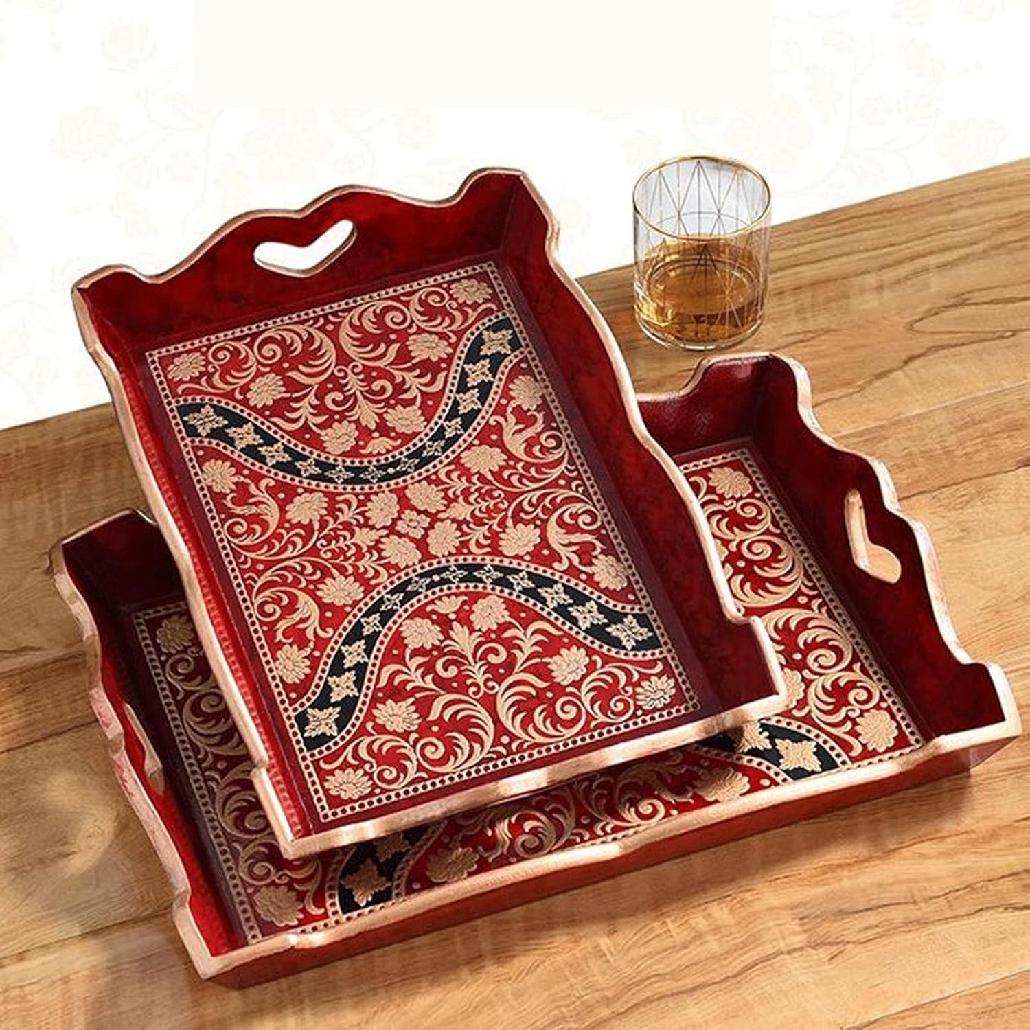 Tray Service Tray Wooden Tray Rectangular Tray Inside Joint Handle Coffee Table Living Room Kitchen Service Tray Supply Tray Serving Trays (Color : B)