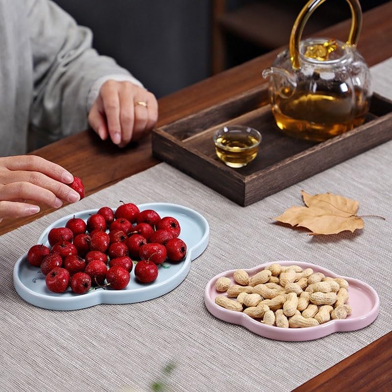 Tray Chinese Ceramic Tea Tray Dessert Tray Tea Tray Tea Tray Dry Tray Table Fruit Tray Fruit Tray Dinner Plate Snack Plate Dish Serving Trays(Cyan,B)