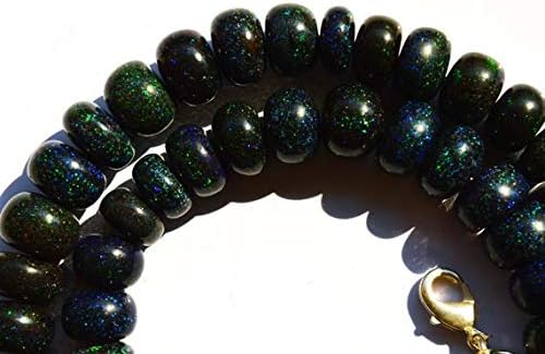 LKBEADS 1 Strand Natural Australian Matrix Black Opal Big 8 to 11MM Smooth Rondelle Beads 16.5 Inch