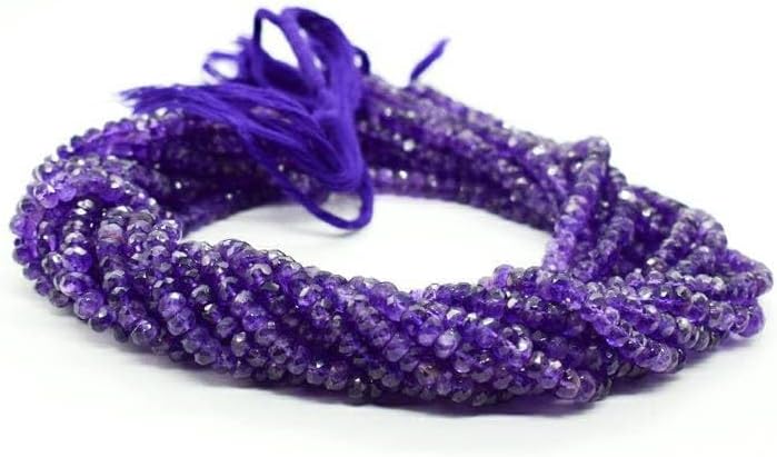 10 Strand Bunch Faceted Amethyst Rondelle Beads 4mm | Natural Gemstone Beads 13 Inch Strand | Healing Bead for Jewelry Making, DIY Bracelets, Necklaces, Earrings & Crafts