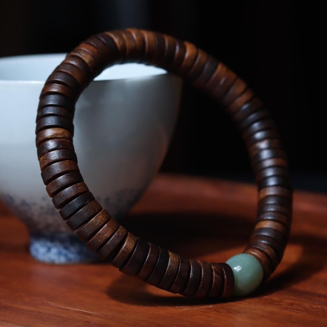 Vietnam Nha Trang Agarwood Burl Sinkwood 10mm Slice Bead Single-Strand Rosary Bracelet Prayer Beads