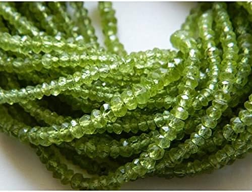 5 Strand Natural Peridot Rondelles, Micro Faceted Beads, Original Gemstone, Rondelle Beads, 3mm Beads, 13.5 Inch