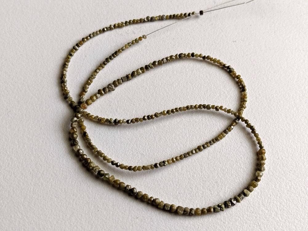 1.5-2.5mm Raw Green Diamond Beads, Natural Rough Yellow Green Round Diamond Beads, Uncut Diamond (4IN To 16IN Options) - PPD401, 1.5-2.5 MM Approx.