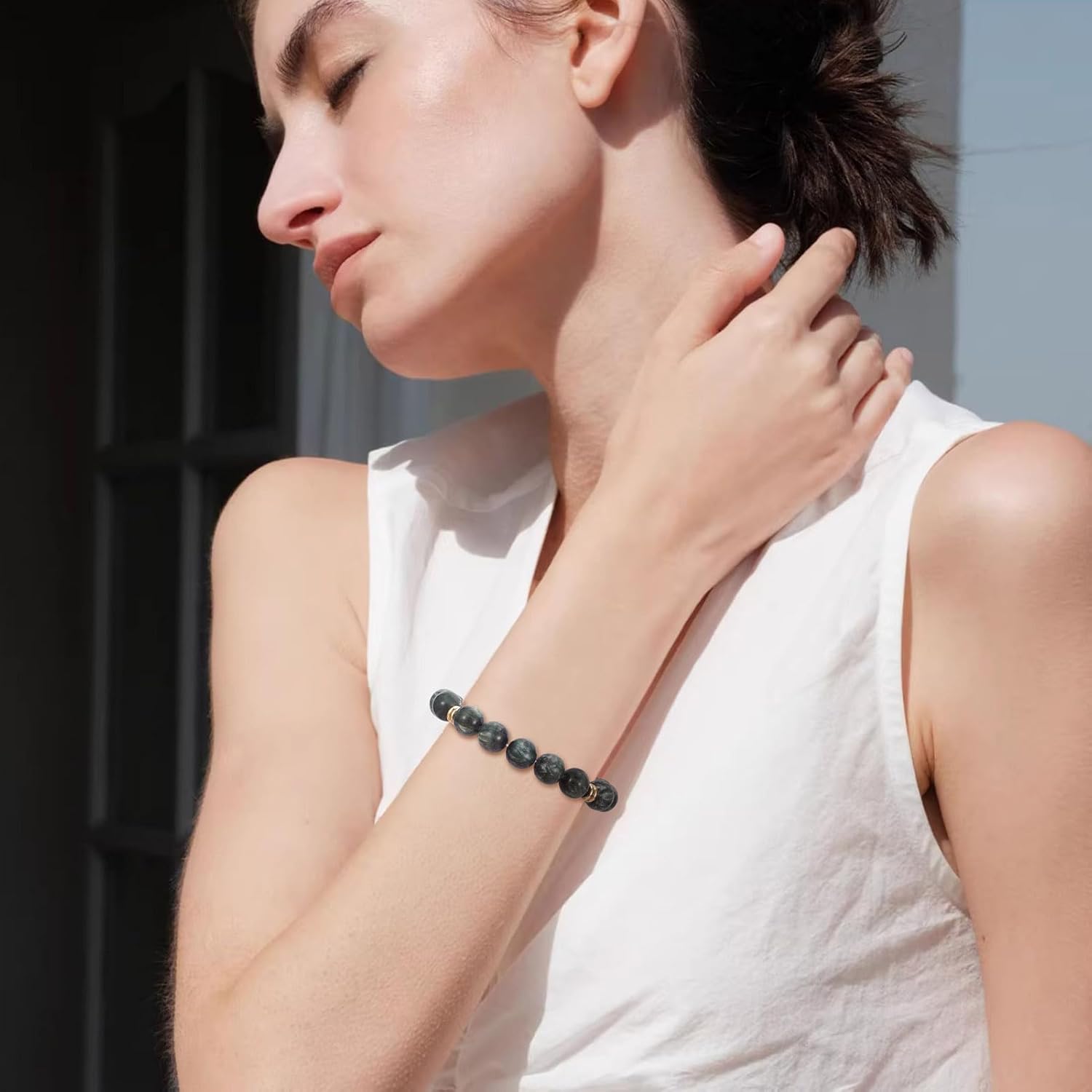 38pcs 10mm Natural Seraphinite Beads Round Quartz Energy Stone Healing Crystal Rocks for DIY Crafts Bracelets Necklaces Earrings Hole: 1mm