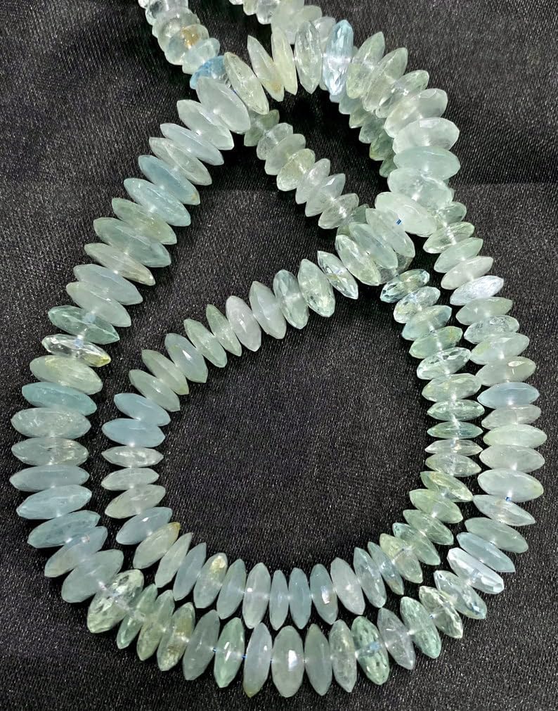 Natural Aquamarine RONDELLE Faceted Beads 7X10 18 inch Long String Jewelry Making Gemstone Beads for Necklace Bracelet