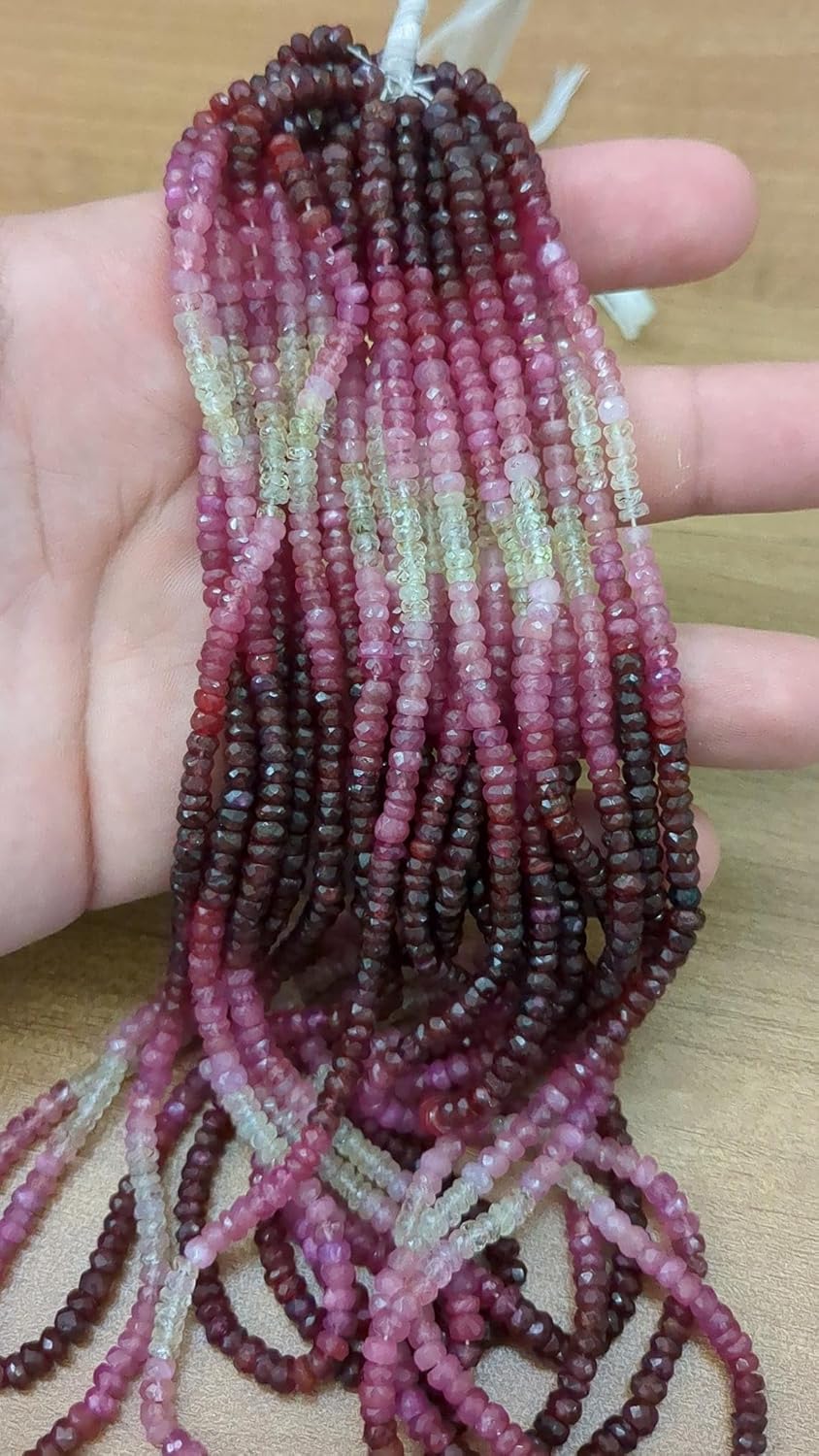 Natural Ruby Shaded Faceted Rondelle 3-5mm Beads 16