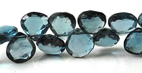 Lonn Blue Topaz Heart Briolette, Your Choice of 6 pcs Topaz, Genuine Topaz 7mm to 8.3mm Deep Smoky Blue Teal KJ Code-HIGH-61235