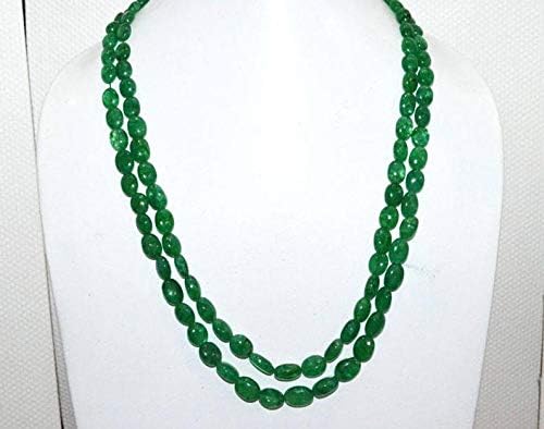 2 Line Dyed Emerald Smooth Oval Shape Necklace, Dyed Emerald Smooth Oval Beads, Emerald Necklace, 6x7.5-10x13 mm