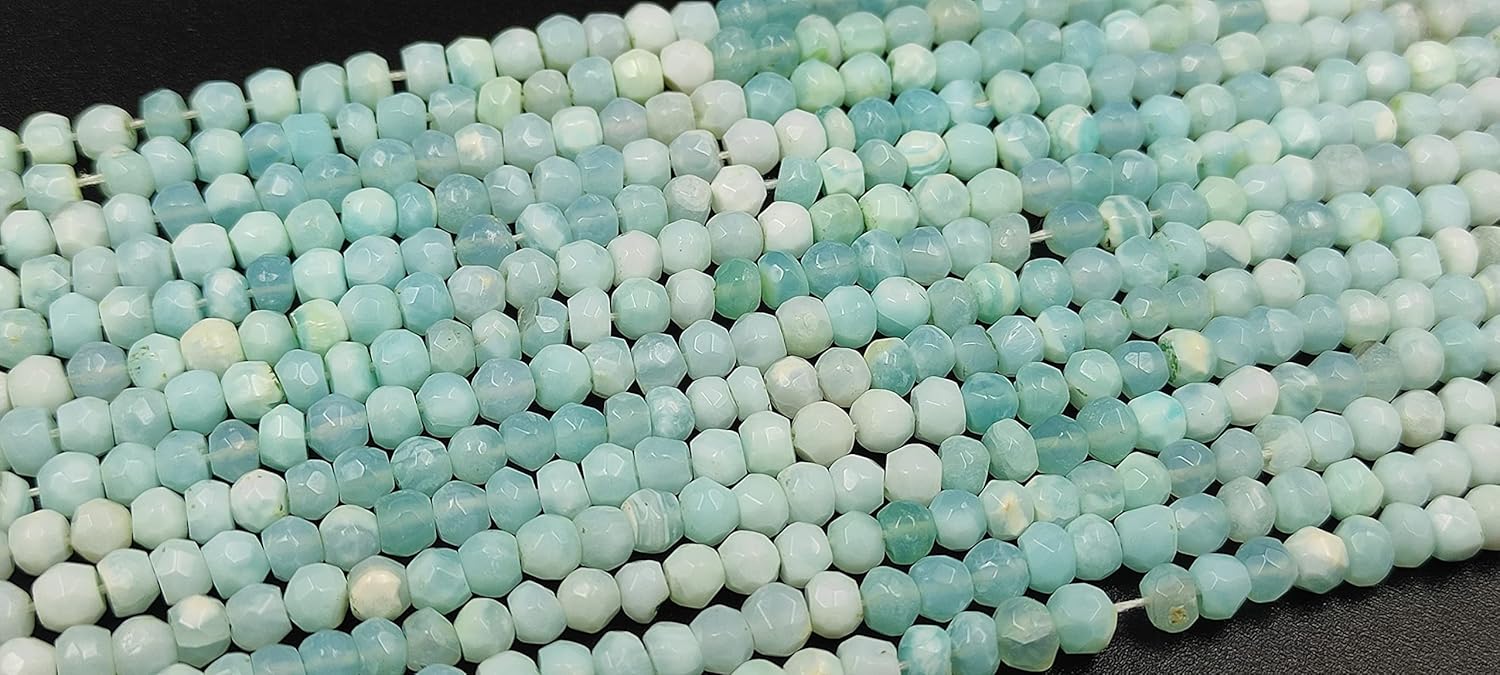 Hanumat Gems Lot of 10 Strands Peruvian Blue Opal Rondelle Faceted Gemstone Beads,Peruvian Opal Faceted Beads,Peruvian Opal Rondelle Beads,Peruvian Opal 3-4 MM Beads,Peruvian Opal 13 Inches Strand.