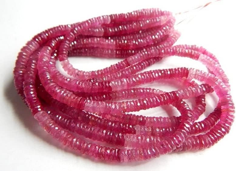 13 inch Strand of Natural gem Pink Sapphire, 5x4mm Wheel Faceted Beads for DIY Jewelry Making. | Beads_06384
