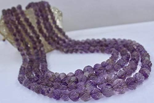 LKBEADS 4 Line Natural Amethyst Carved Round Beads Necklace 17 INCHES 16 MM to 5 MM Code-HIGH-46405