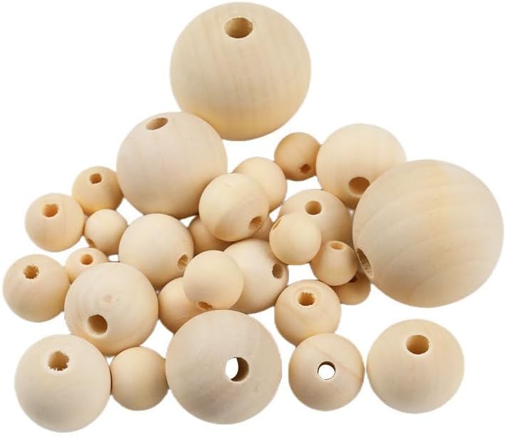 100pcs Wooden Beads, 15 Sizes Unfinished Natural Wood Beads for DIY Jewelry Making, Home Decor, Craft Supplies, Art Projects & Party Decorations(6mm -50mm)(Size:50mm (Hole Approx 7mm))