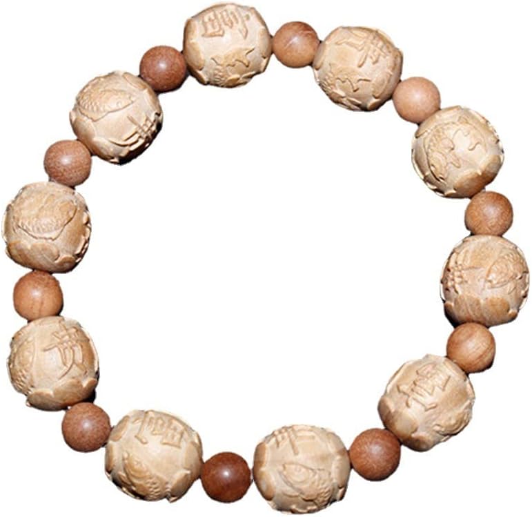 Mascot Wooden Crafts Wood Carving Art Wood Decoration Artwork 东加老山檀香雕刻珠富贵有余（鱼）手串2.0 1.8 1.5(富贵有余（鱼）2.0MM)