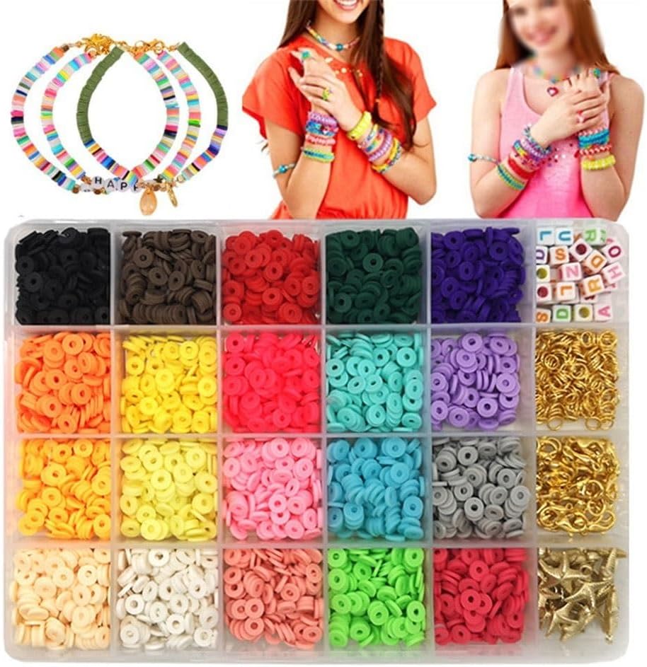 Polymer Clay Beads 24 Grid Soft Pottery Flakes Spacers Boxed Colored Discs Bohemian