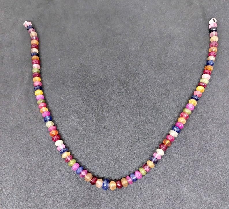 Natural Ruby, Sapphire Rondelle Faceted Beads 8x10 16 inch Long String Jewelry Making Gemstone Beads for Necklace Bracelet