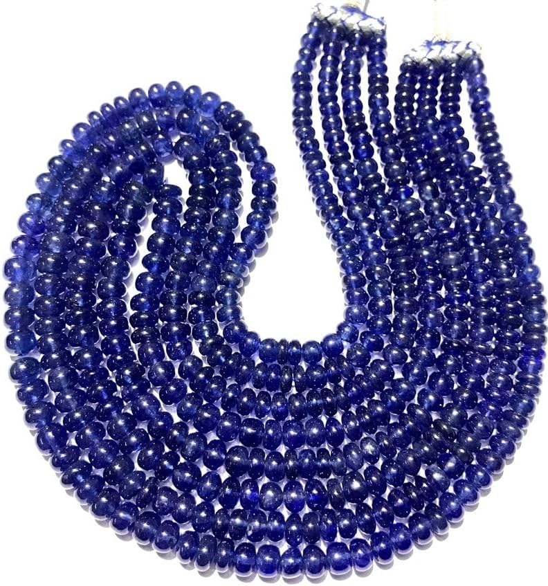 Natural Blue Sapphire roundelle Smooth Beads 6-7.5 MM 17 inch Long String Jewelry Making Gemstone Beads for Necklace Bracelet
