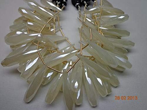 3 Strands 10 Pcs/Strand-20-30mm-Pearl Coated White Chalceny Faceted Elongated Drops Shape Briolette Code-HIGH-59865