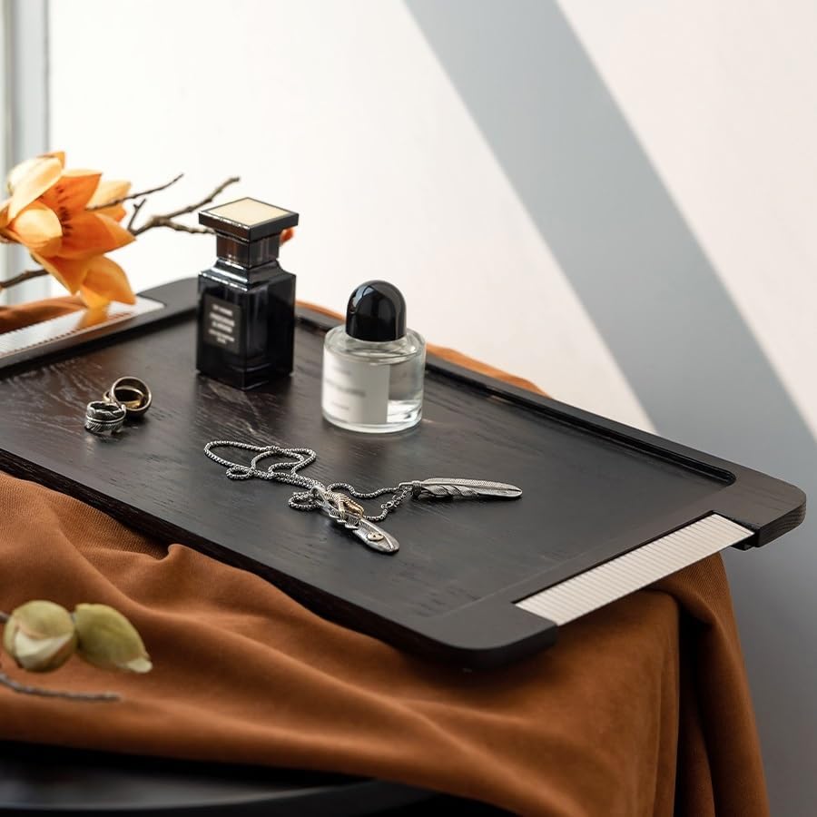 Tray Chinese Simple Wooden Tray Light Luxury Solid Color Household Teacup Storage Tray Decorative Ornaments Tray Serving Trays